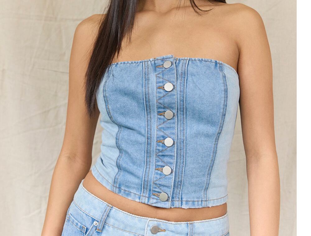 WEST OF MELROSE | BY TILLY'S | DENIM BUTTON FRONT TUBE TOP | MED | NWT